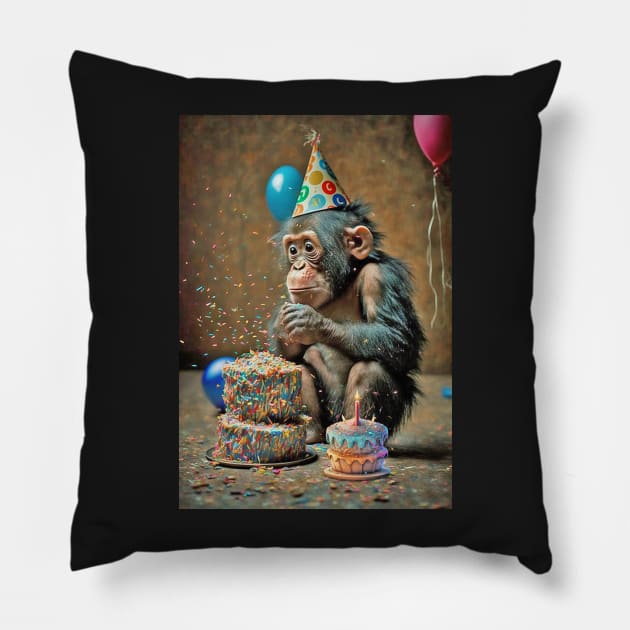 Chimpanzee Birthday Card Pillow by candiscamera