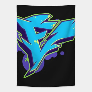 Letter E - Graffiti Street Art Style Blue Tapestry