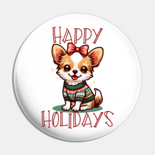 Happy Holidays Cute Christmas Puppy Pin