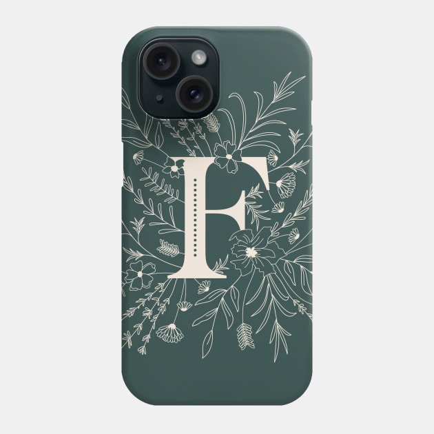 Botanical Letter F (Forest Green) Phone Case by Cascade Patterns