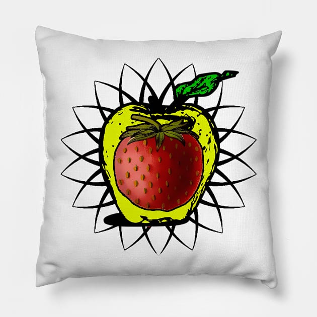 strawberry and yellow apple Pillow by Marccelus