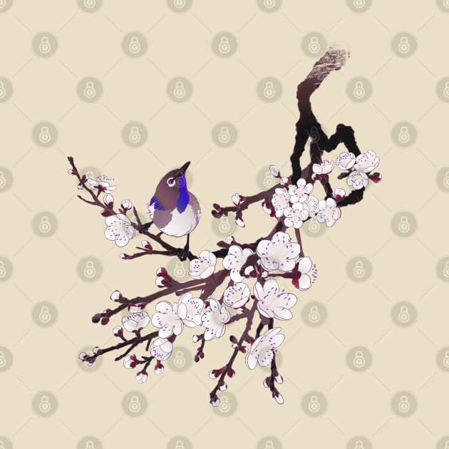 Japanese sakura blossoms and bird by Blacklinesw9