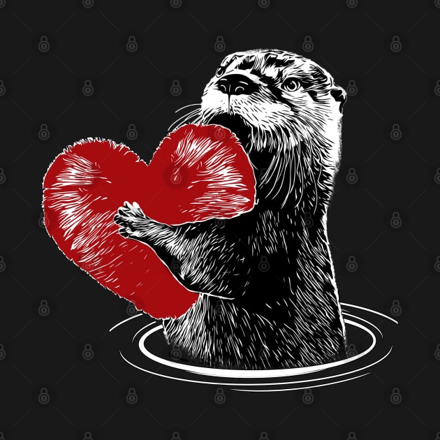 Otter and sweet red heart, adorable animals, otters lovers by Collagedream