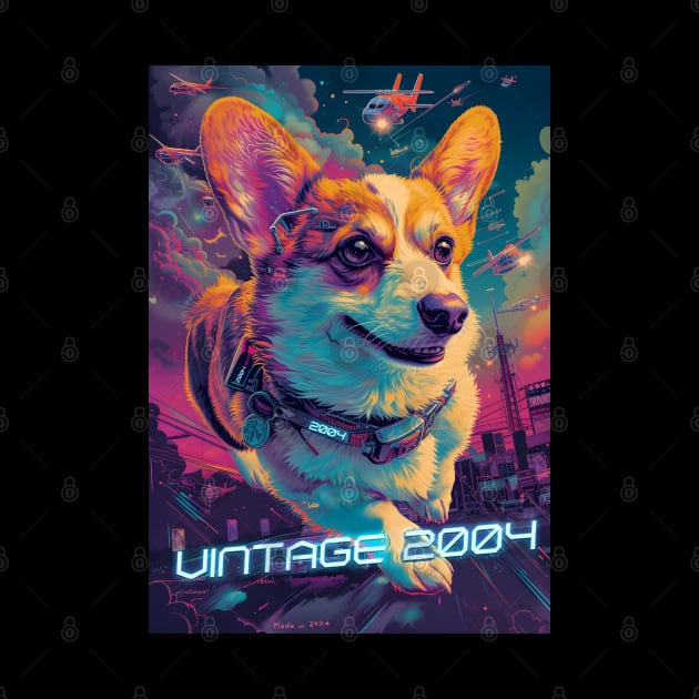 Vintage 2004 - 20 Year Old Funny Cyberpunk Corgi Dog 20th Birthday by Ai Wanderer