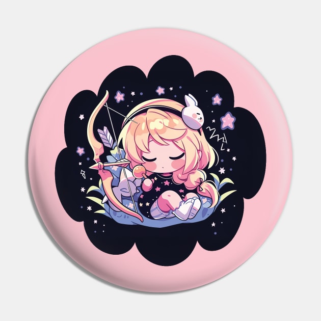 Adorable Anime Chibi Sagittarius Zodiac Sleeping Little Astro Girl Pin by The Little Store Of Magic