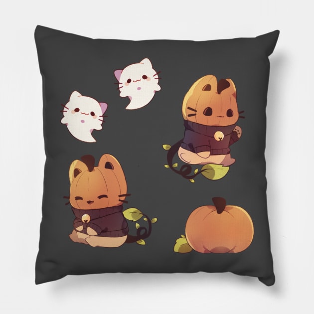 Pumpkin Kitty Pillow by Cremechii