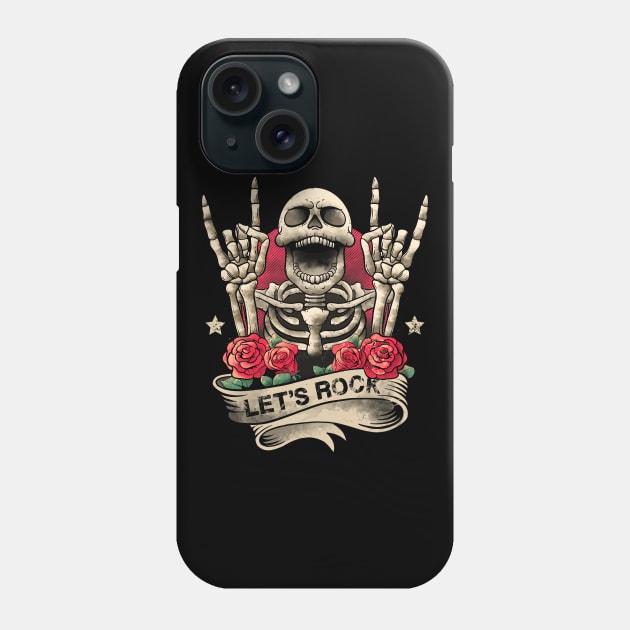 Lets Rock Rock&Roll Skeleton Hand Vintage Retro Rock Concert Phone Case by MerchBeastStudio