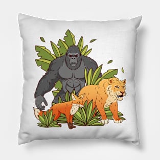 Gorilla Fox Lion Hand Dawn Pillow