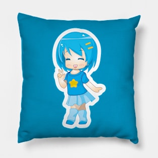 Chibi Girl in Blue Pillow