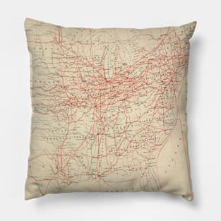 Old United States Railroad Map (1884) Vintage US Railway Atlas Pillow