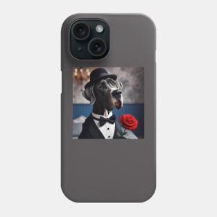 Great dane dog in formal tuxedo with hat and candlelight Phone Case