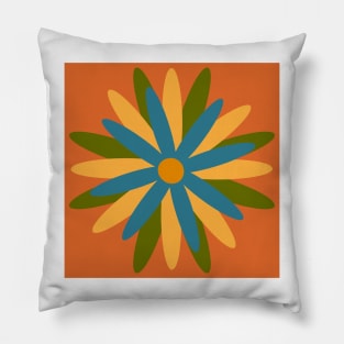 Orange, yellow, blue, green, simple, scandi flower Pillow