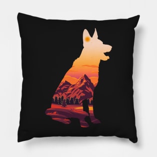 Dog look at Mountains love the Sunset Pillow