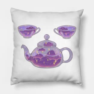 Magical soft night clouds tea set with dark background Pillow