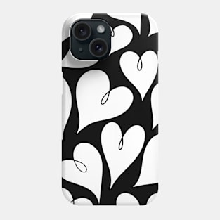 Fun Loopy White Hearts Doodle on Black Backdrop Pattern, made by EndlessEmporium Phone Case