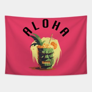 Tiki Drink - Aloha (Black Lettering) Tapestry