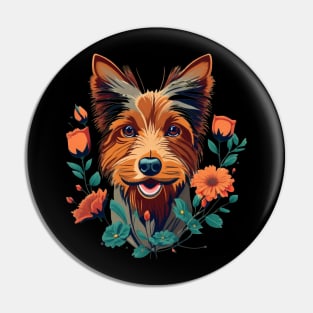 Australian Terrier with Flowers Pin