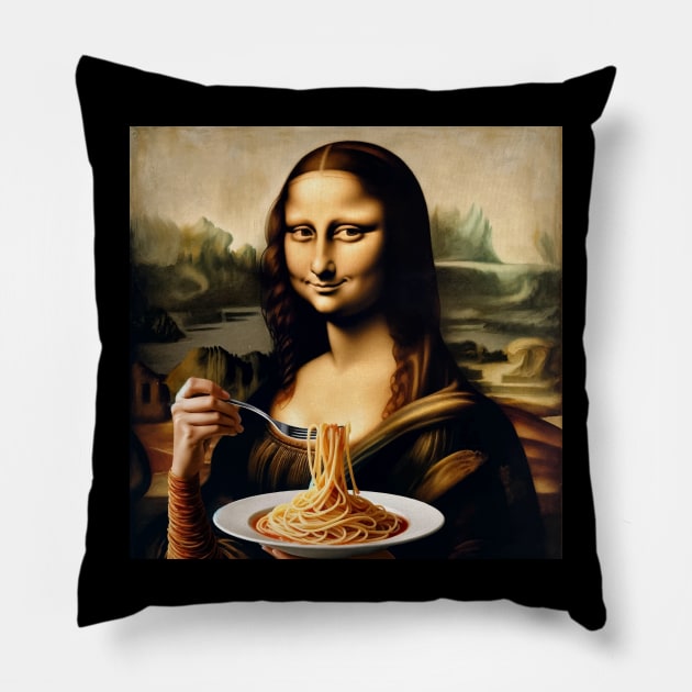 Spaghetti Smile Tee - Mona Lisa Pasta Parody for National Spaghetti Day Pillow by Edd Paint Something