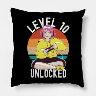 Level 10 Unlocked Girls Loves Anime Gamer 10th Birthday Girl Pillow