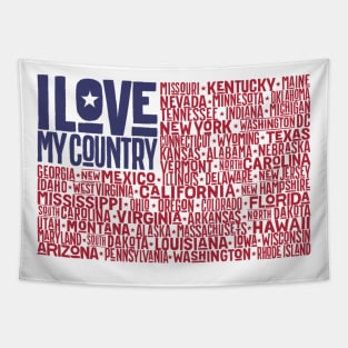 United States of America flag with states and capital cities Tapestry