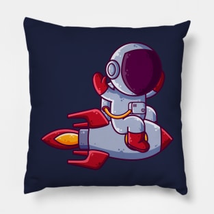 Cute Astronaut Riding Rocket Cartoon Pillow