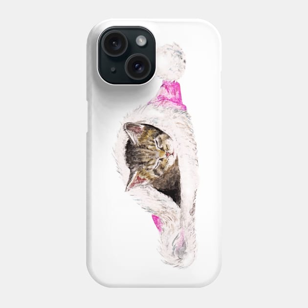 Kitten in Santa Hat Phone Case by wanderinglaur