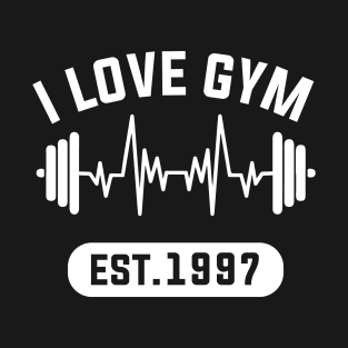 Funny Workout Gifts Heart Rate Design I Love Gym EST 1997 T-Shirt