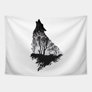 Stunning Howling Wolf Silhouette Tapestry