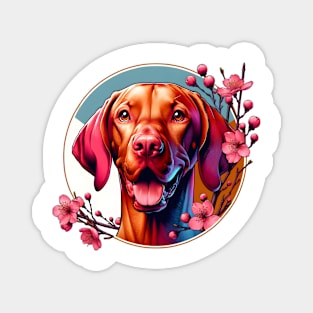 Vizsla Joy in Spring with Cherry Blossoms and Flowers Magnet