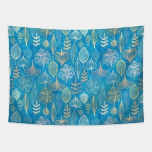 Leaves on blue Tapestry