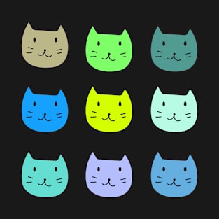 9 Pack Smiley Cat Blue and Green T-Shirt