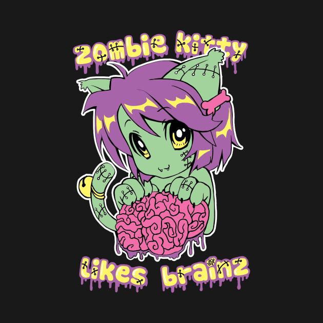 Zombie Kitteh Likes Brainz by spookyruthy