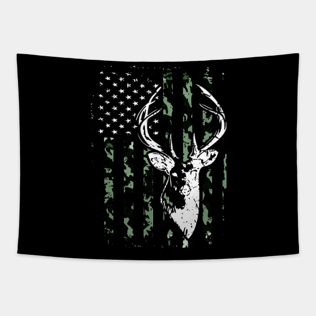 Camouflage American Flag Deer Hunting Tapestry by Kiwistore