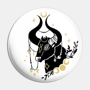 Black and Gold Zodiac Sign TAURUS Pin