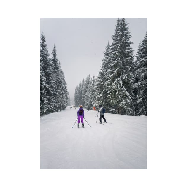 People skiing on the snowy slope by psychoshadow