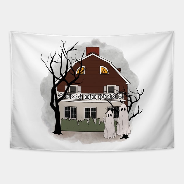 Ghost Visiting Horror House Tapestry by CreatingChaos