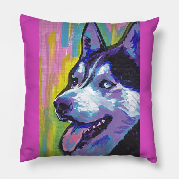 Siberian Husky Bright colorful pop dog art Pillow by bentnotbroken11