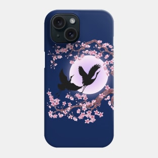 Cranes with a Sakura Moon Phone Case