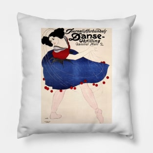 Danish Dancing Competition JOURNALISTFORBUNDETS Danse-Udstilling 1908 Event Poster Pillow