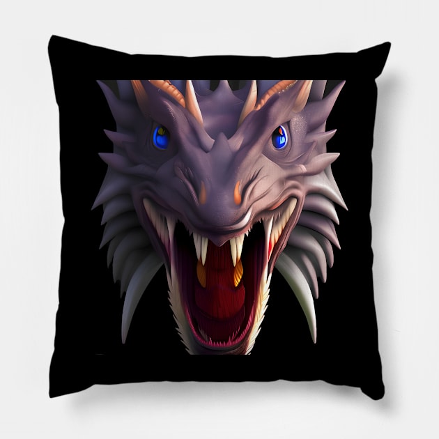 Fierce Roaring Dragon Pillow by Dragynrain