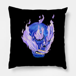 Skull on Fire Blue version Pillow