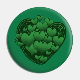 Green Hearts Patterned Swirl Heart Pin