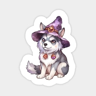 Watercolor Siberian Husky Dog in Witch Hat Magnet