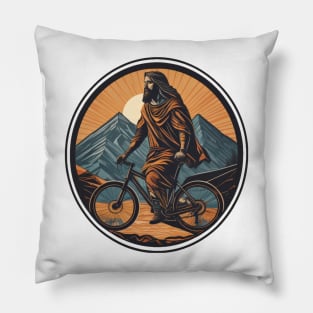 Jesus and his mountain bike Pillow