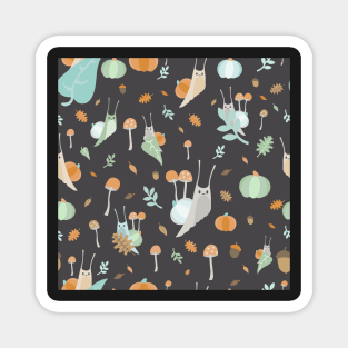 Cottagecore Pumpkin Snails Pattern Dark Magnet