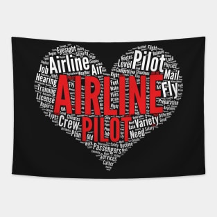 Airline Pilot Shape Word Cloud Design for Airplane Pilot graphic Tapestry