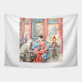Whimsical chinoiserie watercolor Tapestry
