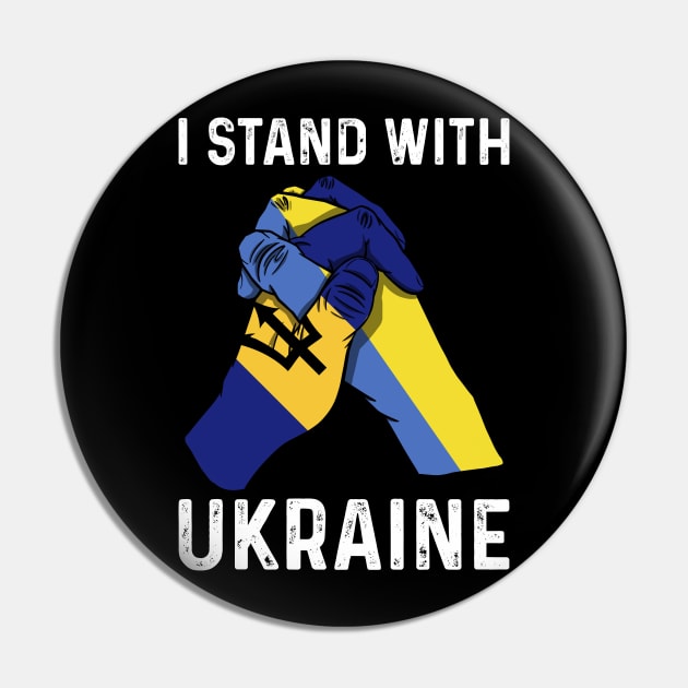 I Stand With Ukraine Barbados and Ukraine Flags Holding Hands Pin by BramCrye