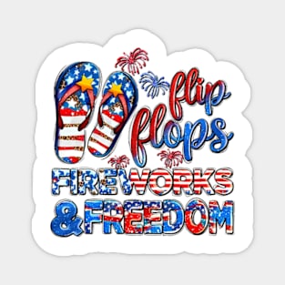 Flip Flops Fireworks And Freedom, USA Flag, 4th Of July, Independence Day Magnet