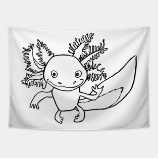 Cute Axolotl Black Line Drawing Tapestry